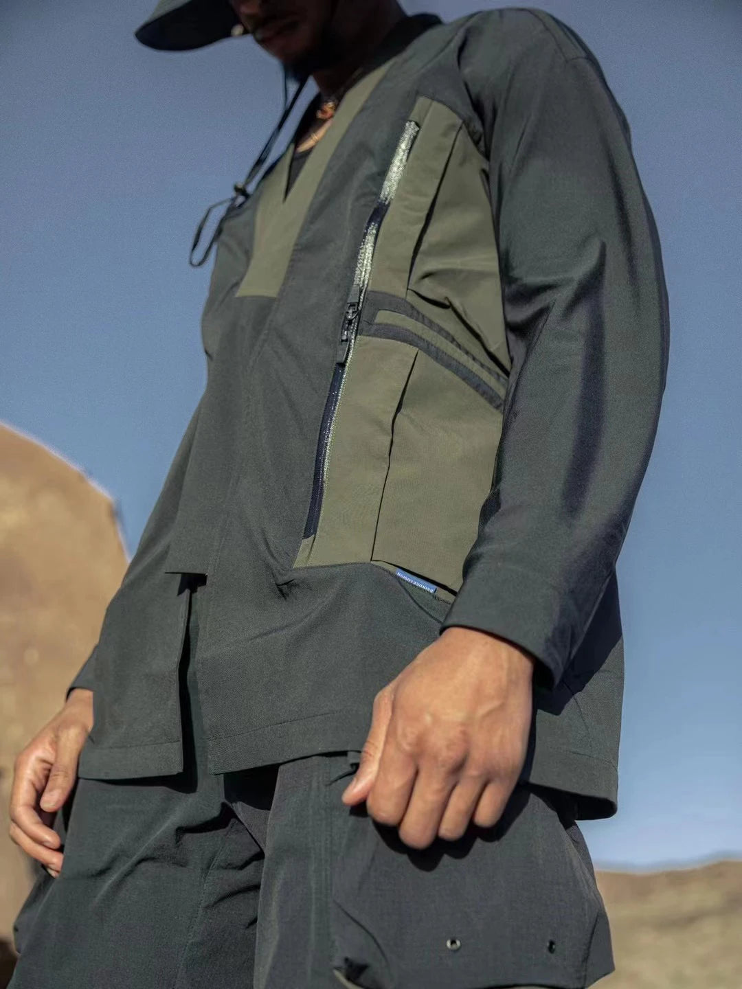 shop and buy Functional Techwear Kimono Jacket with Weather-Resistant Pockets
