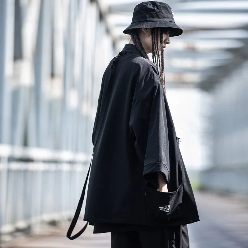 shop and buy Tactical Open Front Streetwear Cardigan with Straps