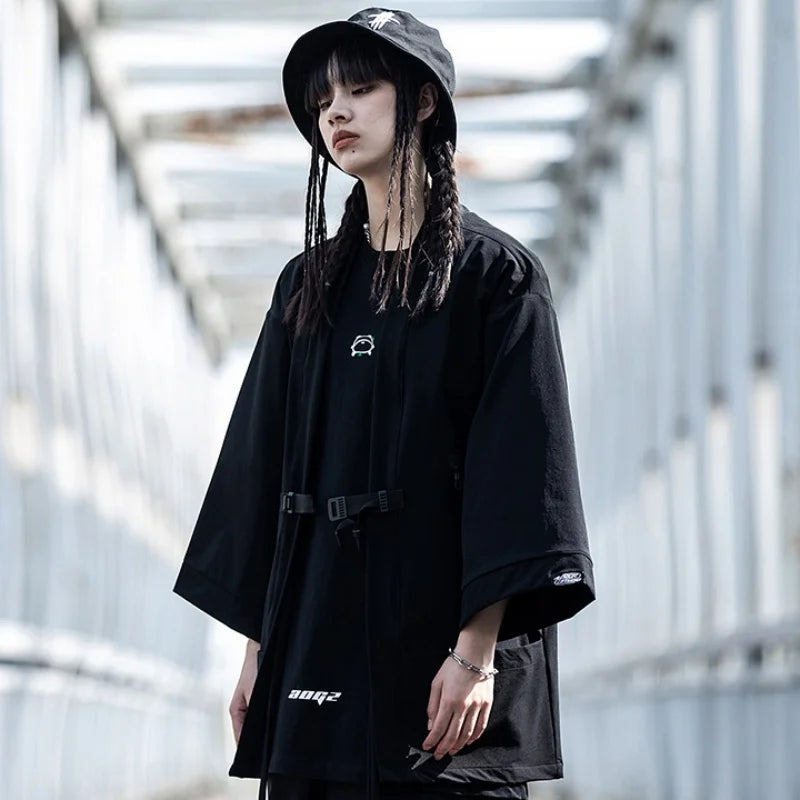 shop and buy Tactical Open Front Streetwear Cardigan with Straps