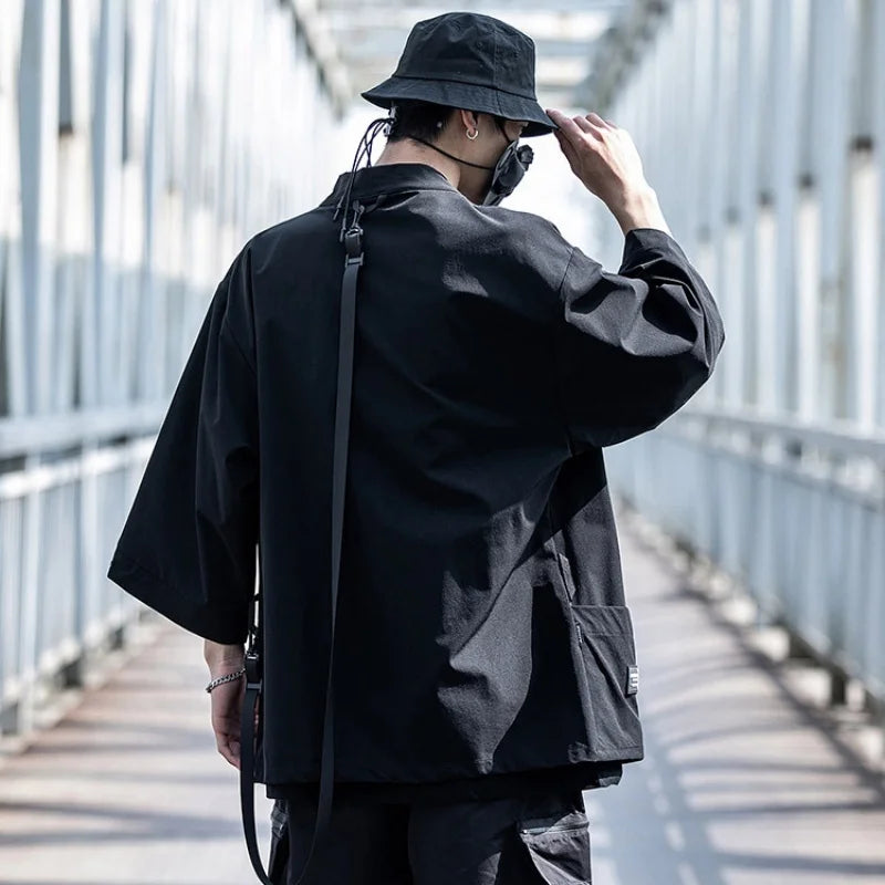 shop and buy Tactical Open Front Streetwear Cardigan with Straps
