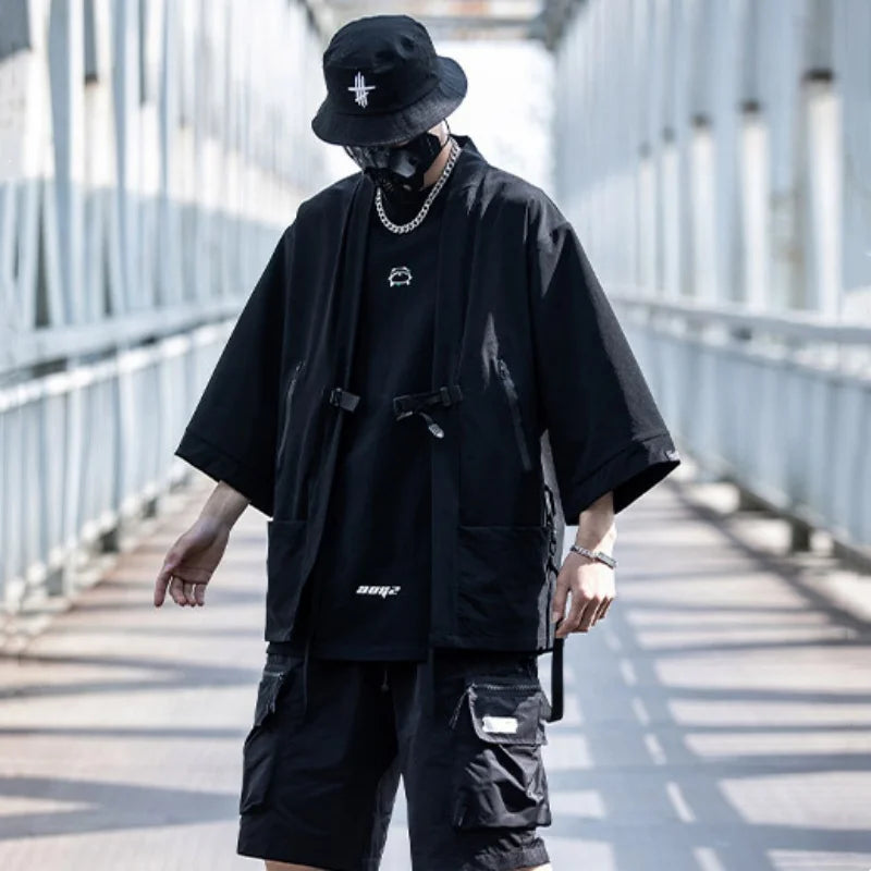 shop and buy Tactical Open Front Streetwear Cardigan with Straps