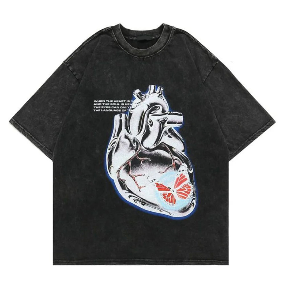 shop and buy Grey Chrome Heart t-shirt