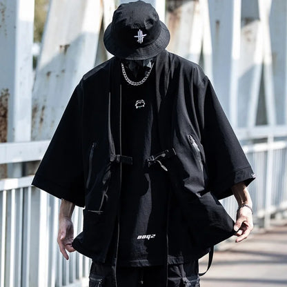 shop and buy Tactical Open Front Streetwear Cardigan with Straps