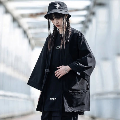 shop and buy Tactical Open Front Streetwear Cardigan with Straps