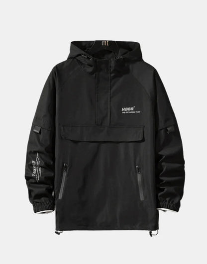 Black waterproof rain jacket techwear